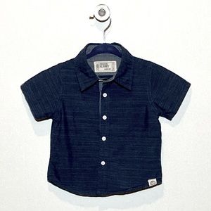 Free Planet: Boys dark blue striated short sleeve button down shirt.